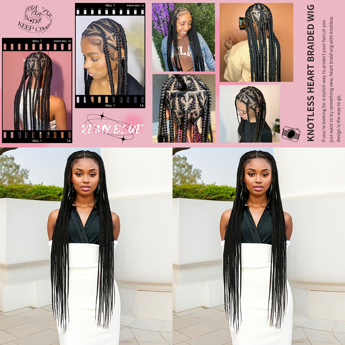 Heat Resistant Full Lace Grooved Heart Knotless Cornrow Braid Wig - 200% Density Straight Synthetic Hair for, Sporty Style & All Ethnicities, Protective Hairstyles | Highquality Synthetic